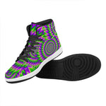 Green Spiral Moving Optical Illusion High Top Leather Sneakers
