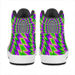 Green Spiral Moving Optical Illusion High Top Leather Sneakers