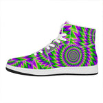 Green Spiral Moving Optical Illusion High Top Leather Sneakers