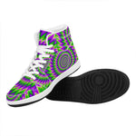 Green Spiral Moving Optical Illusion High Top Leather Sneakers