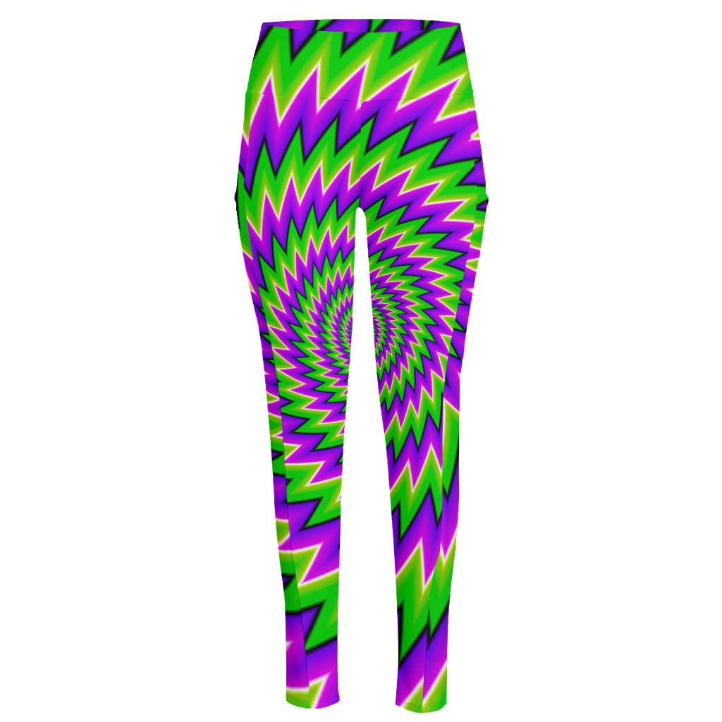 Green Spiral Moving Optical Illusion High-Waisted Pocket Leggings