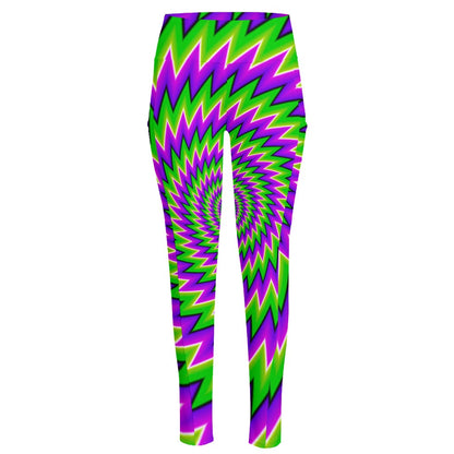 Green Spiral Moving Optical Illusion High-Waisted Pocket Leggings