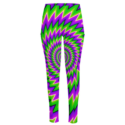 Green Spiral Moving Optical Illusion High-Waisted Pocket Leggings