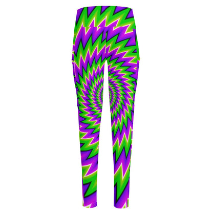 Green Spiral Moving Optical Illusion High-Waisted Pocket Leggings