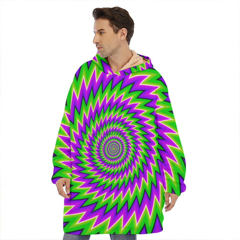 Green Spiral Moving Optical Illusion Hoodie Blanket
