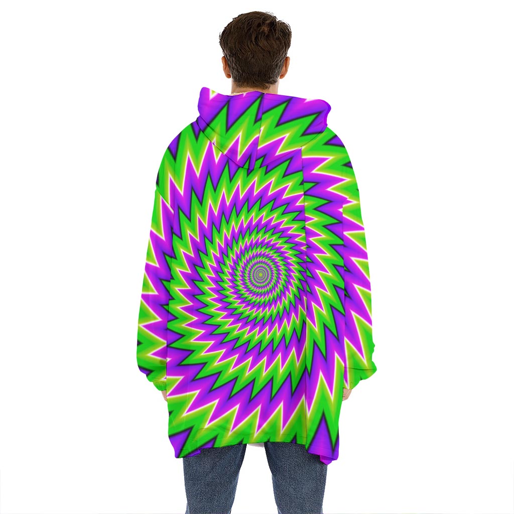 Green Spiral Moving Optical Illusion Hoodie Blanket