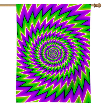 Green Spiral Moving Optical Illusion House Flag
