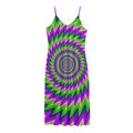 Green Spiral Moving Optical Illusion Jersey Midi Cami Dress