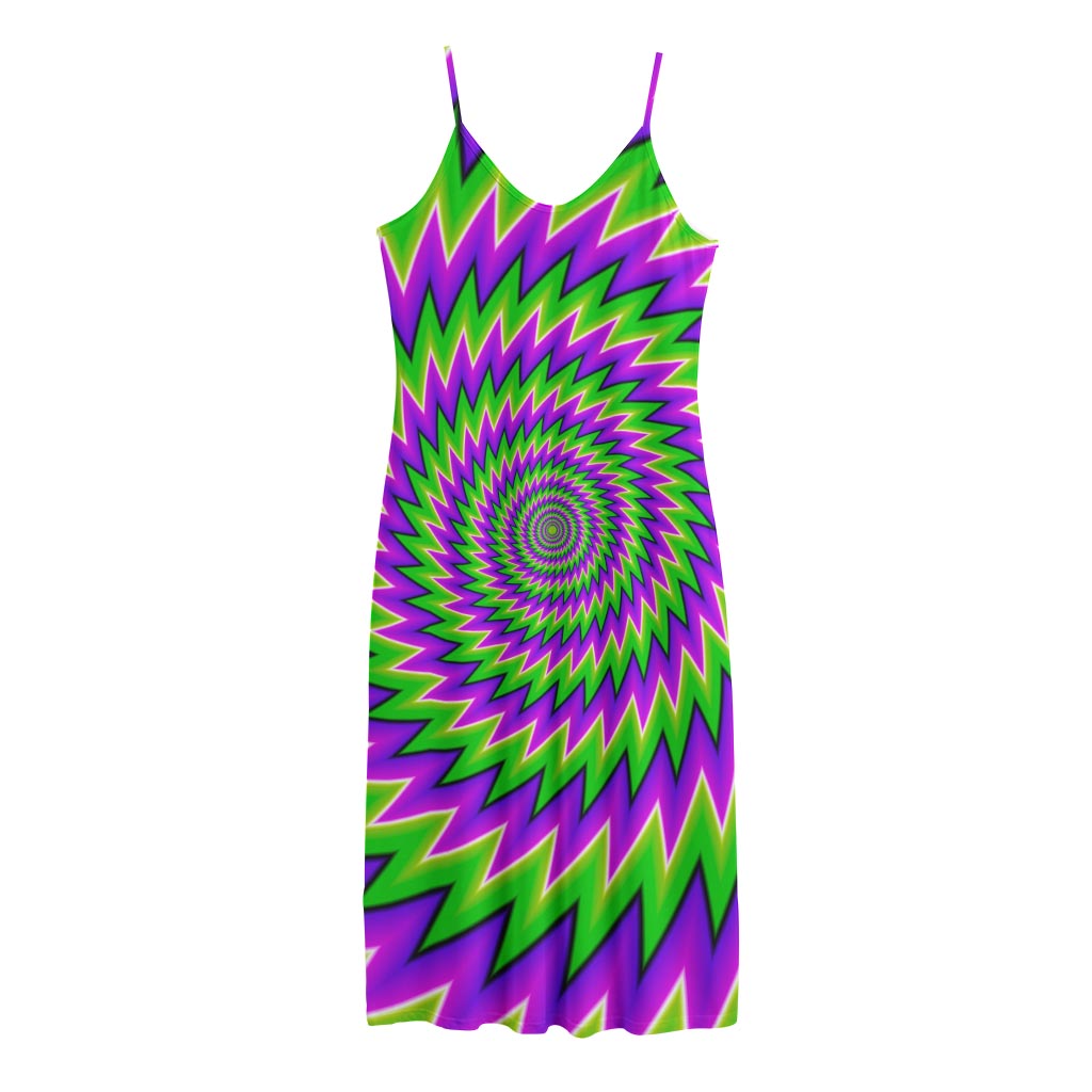 Green Spiral Moving Optical Illusion Jersey Midi Cami Dress