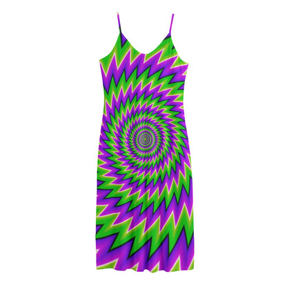 Green Spiral Moving Optical Illusion Jersey Midi Cami Dress