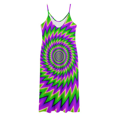 Green Spiral Moving Optical Illusion Jersey Midi Cami Dress