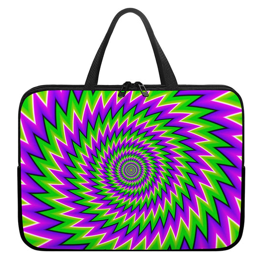 Green Spiral Moving Optical Illusion Laptop Sleeve With Handle