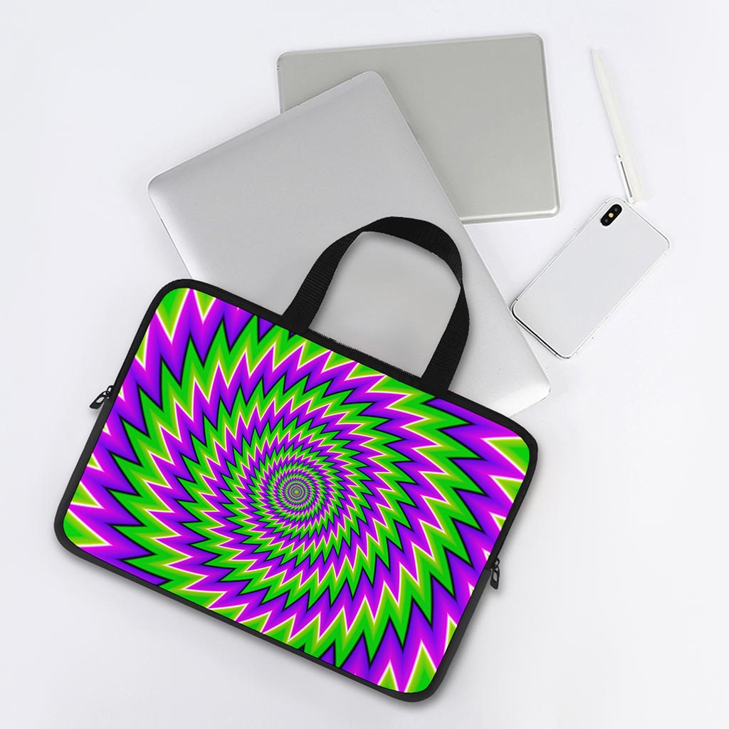 Green Spiral Moving Optical Illusion Laptop Sleeve With Handle