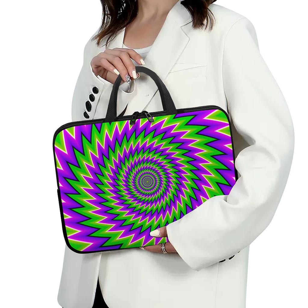 Green Spiral Moving Optical Illusion Laptop Sleeve With Handle