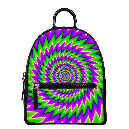 Green Spiral Moving Optical Illusion Leather Backpack