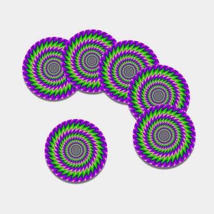 Green Spiral Moving Optical Illusion Leather Coaster Set