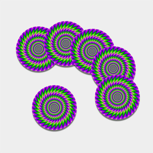 Green Spiral Moving Optical Illusion Leather Coaster Set