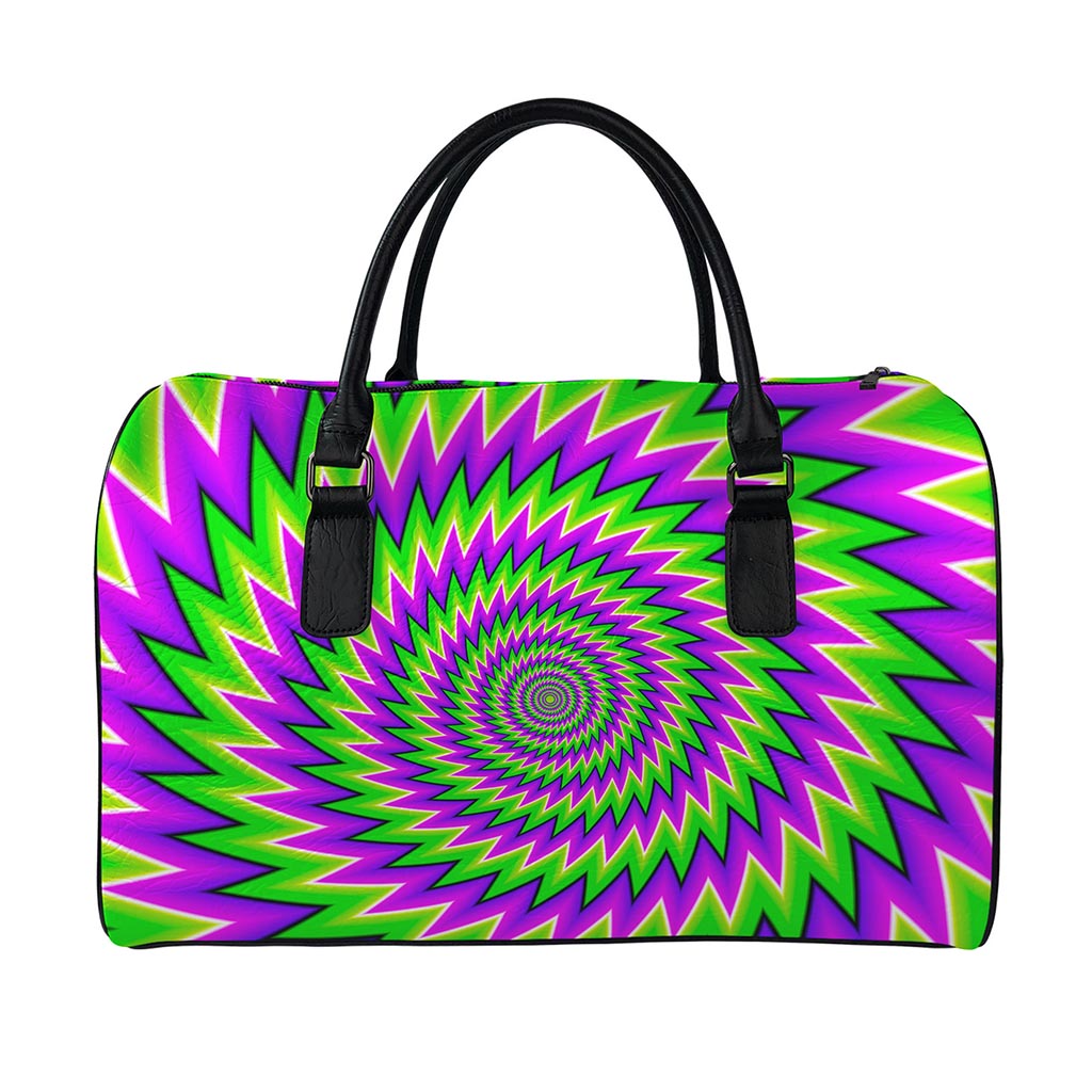Green Spiral Moving Optical Illusion Leather Duffle Bag
