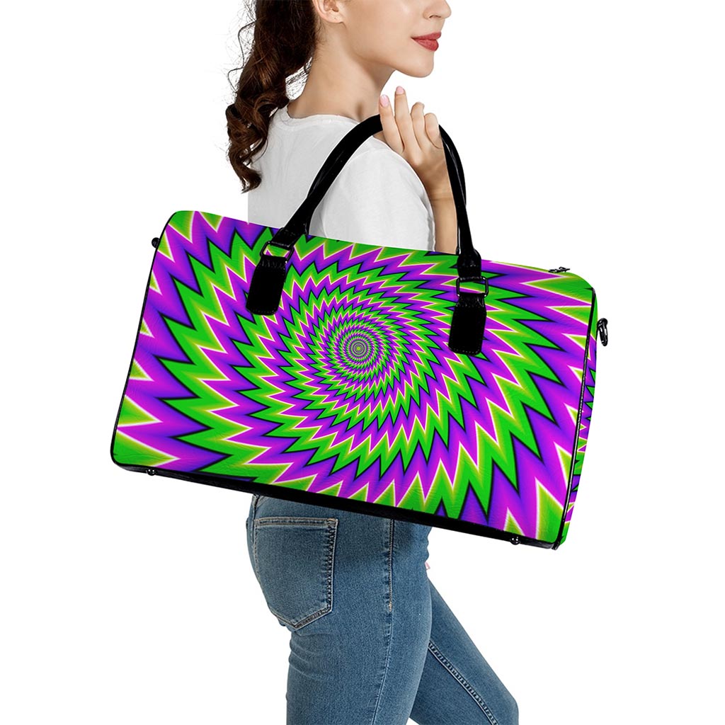 Green Spiral Moving Optical Illusion Leather Duffle Bag