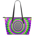 Green Spiral Moving Optical Illusion Leather Tote Bag With Zipper