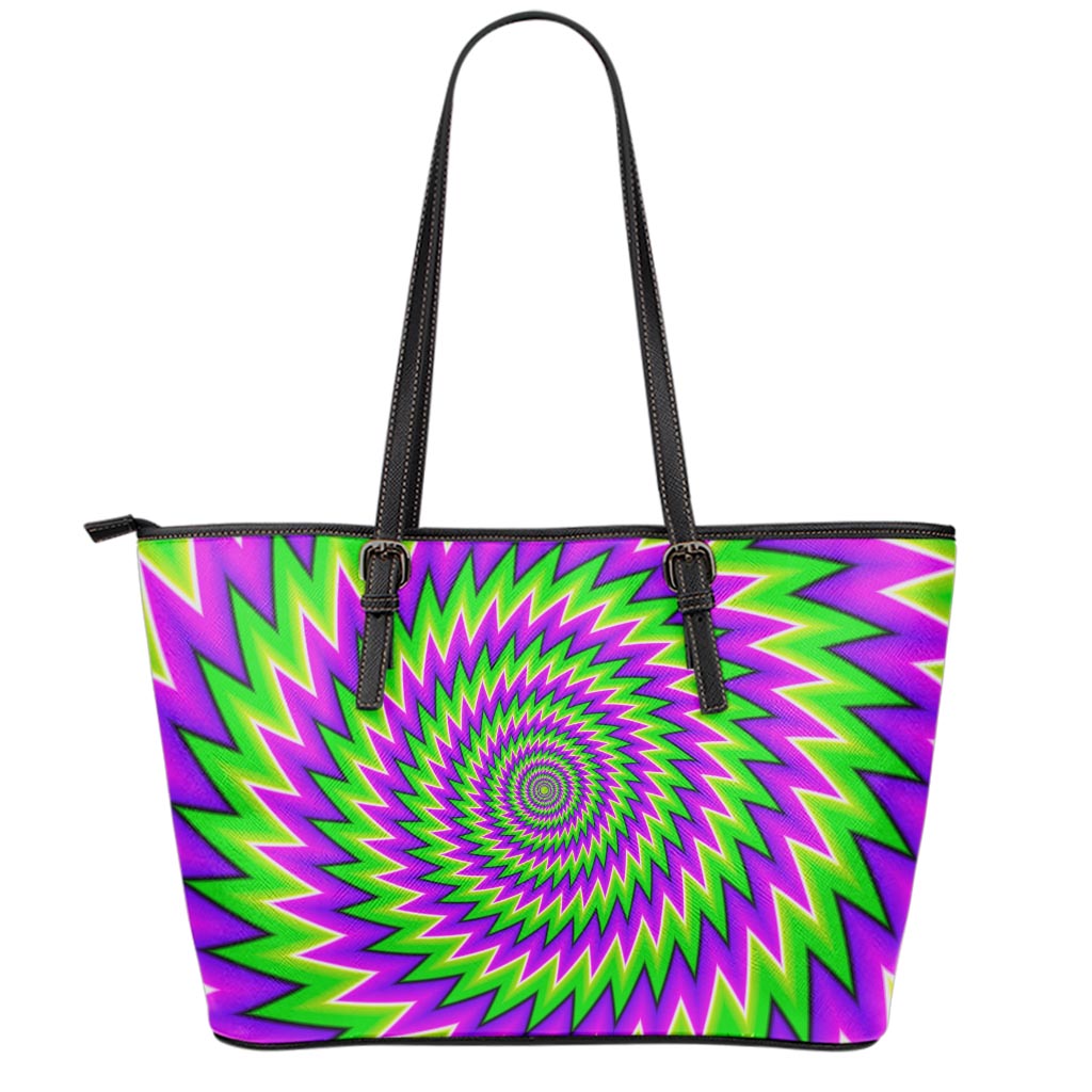 Green Spiral Moving Optical Illusion Leather Tote Bag