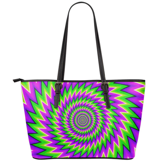 Green Spiral Moving Optical Illusion Leather Tote Bag
