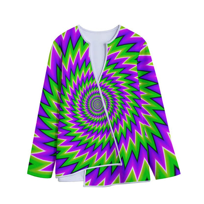 Green Spiral Moving Optical Illusion Long Sleeve Short Coat