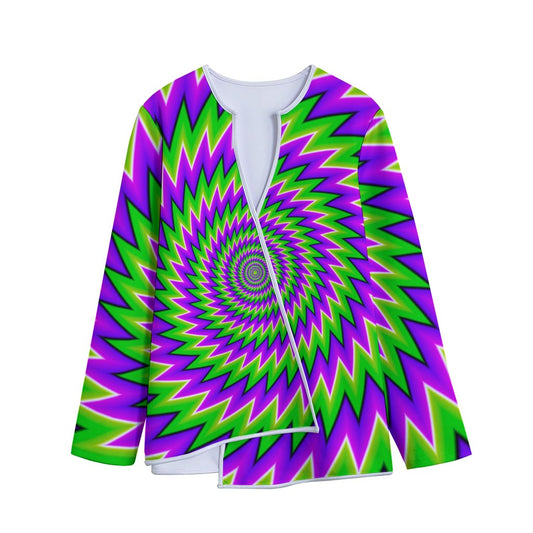 Green Spiral Moving Optical Illusion Long Sleeve Short Coat