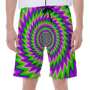 Green Spiral Moving Optical Illusion Men's Beach Shorts