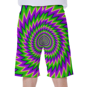 Green Spiral Moving Optical Illusion Men's Beach Shorts