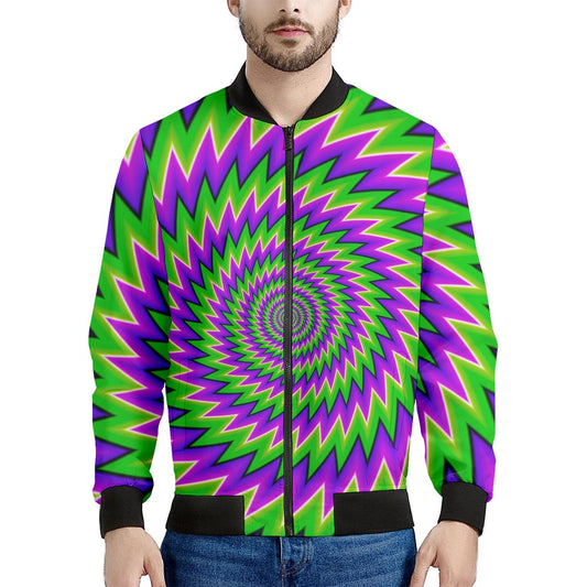 Green Spiral Moving Optical Illusion Men's Bomber Jacket