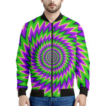 Green Spiral Moving Optical Illusion Men's Bomber Jacket