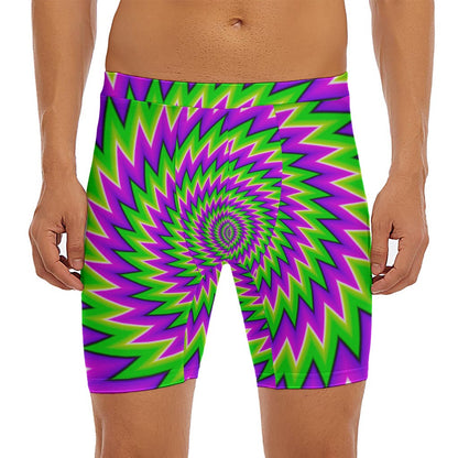 Green Spiral Moving Optical Illusion Men's Long Boxer Briefs