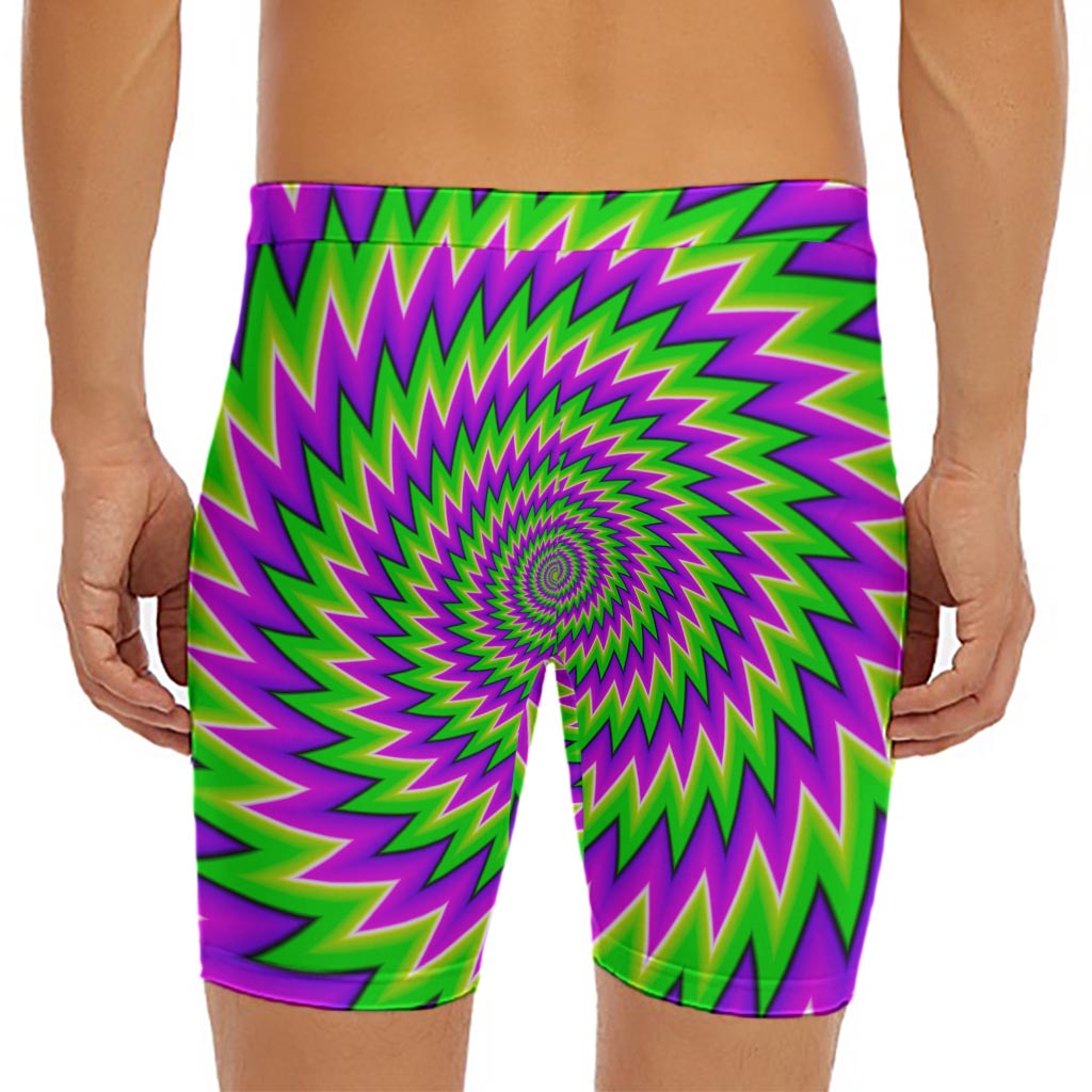 Green Spiral Moving Optical Illusion Men's Long Boxer Briefs