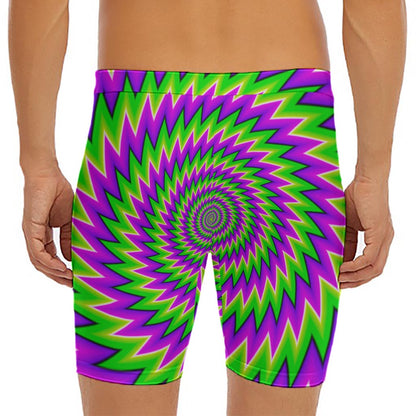 Green Spiral Moving Optical Illusion Men's Long Boxer Briefs