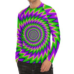Green Spiral Moving Optical Illusion Men's Long Sleeve Rash Guard