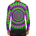Green Spiral Moving Optical Illusion Men's Long Sleeve Rash Guard