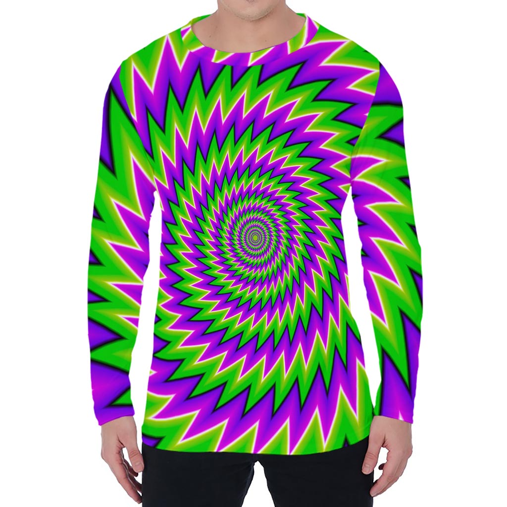 Green Spiral Moving Optical Illusion Men's Long Sleeve T-Shirt