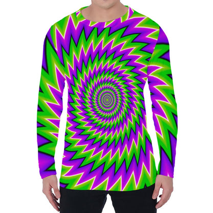 Green Spiral Moving Optical Illusion Men's Long Sleeve T-Shirt
