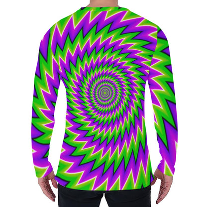 Green Spiral Moving Optical Illusion Men's Long Sleeve T-Shirt