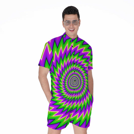 Green Spiral Moving Optical Illusion Men's Rompers