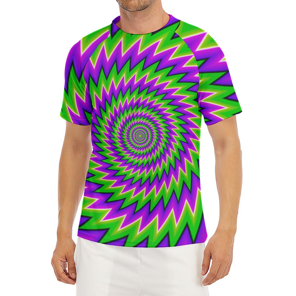 Green Spiral Moving Optical Illusion Men's Short Sleeve Rash Guard