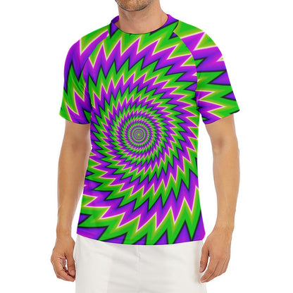 Green Spiral Moving Optical Illusion Men's Short Sleeve Rash Guard