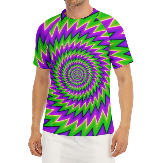 Green Spiral Moving Optical Illusion Men's Short Sleeve Rash Guard