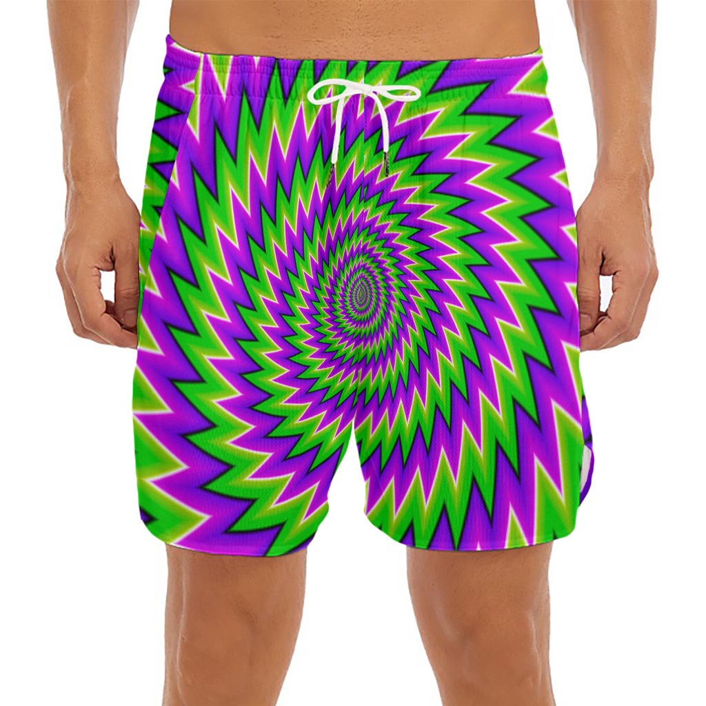 Green Spiral Moving Optical Illusion Men's Split Running Shorts