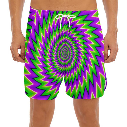Green Spiral Moving Optical Illusion Men's Split Running Shorts