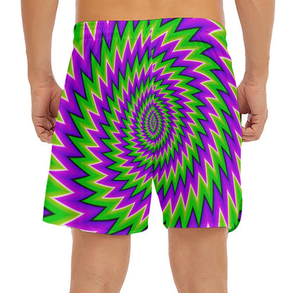 Green Spiral Moving Optical Illusion Men's Split Running Shorts