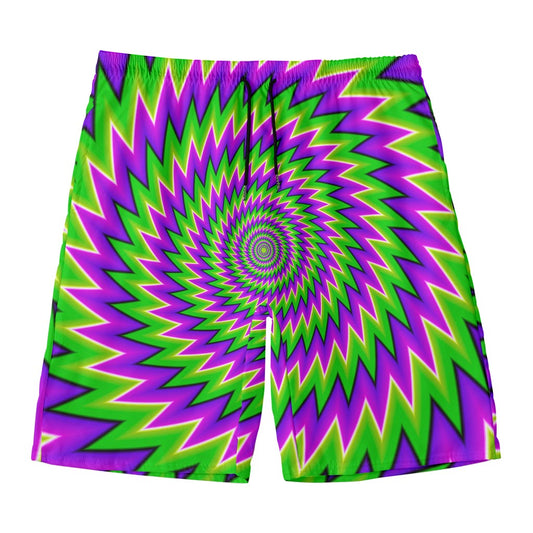 Green Spiral Moving Optical Illusion Men's Swim Trunks