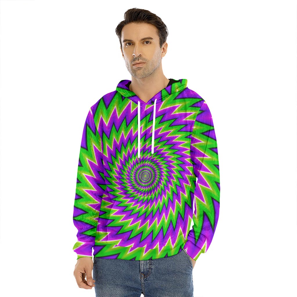 Green Spiral Moving Optical Illusion Men's Velvet Pullover Hoodie