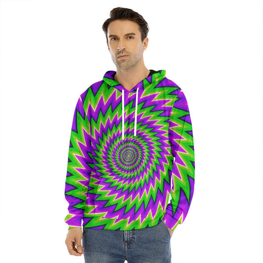 Green Spiral Moving Optical Illusion Men's Velvet Pullover Hoodie